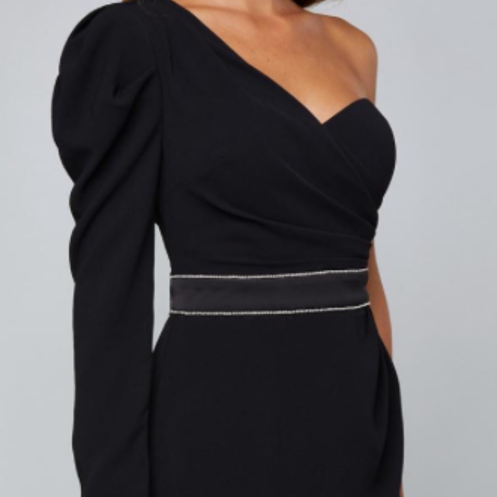 BLACK ONE SHOULDER PUFF SLEEVE MINI DRESS